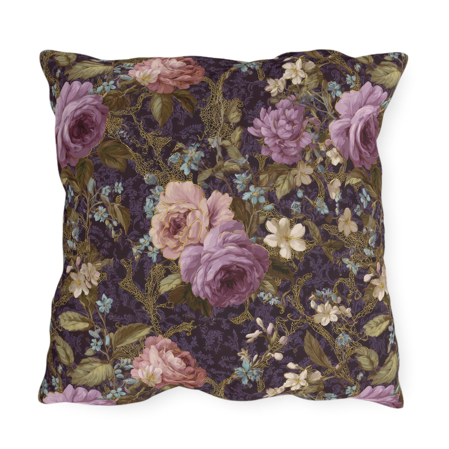 Vintage Purple Rose Floral Outdoor Pillow | Purple Garden Pattern Accent