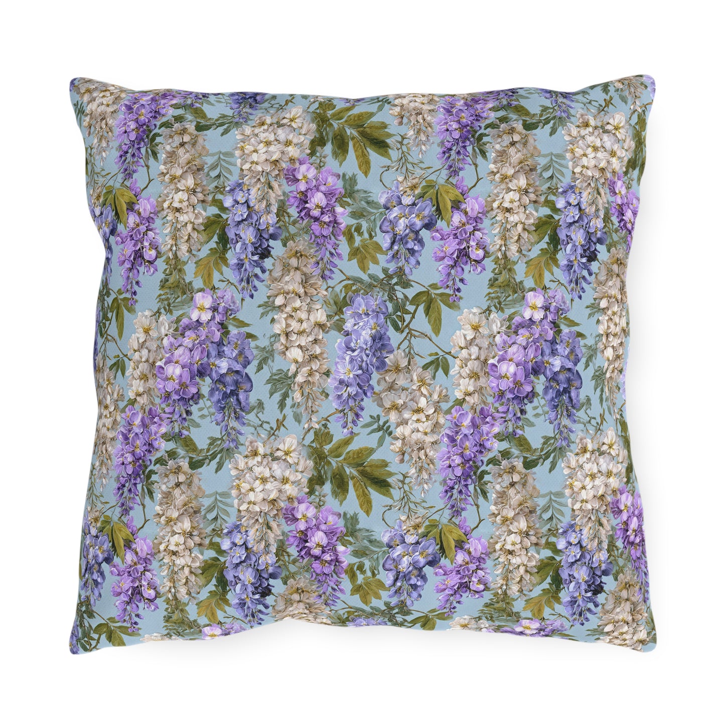 Wisteria Floral Print Outdoor Pillow with Insert| Purple Blue Hanging Flowers Lumbar