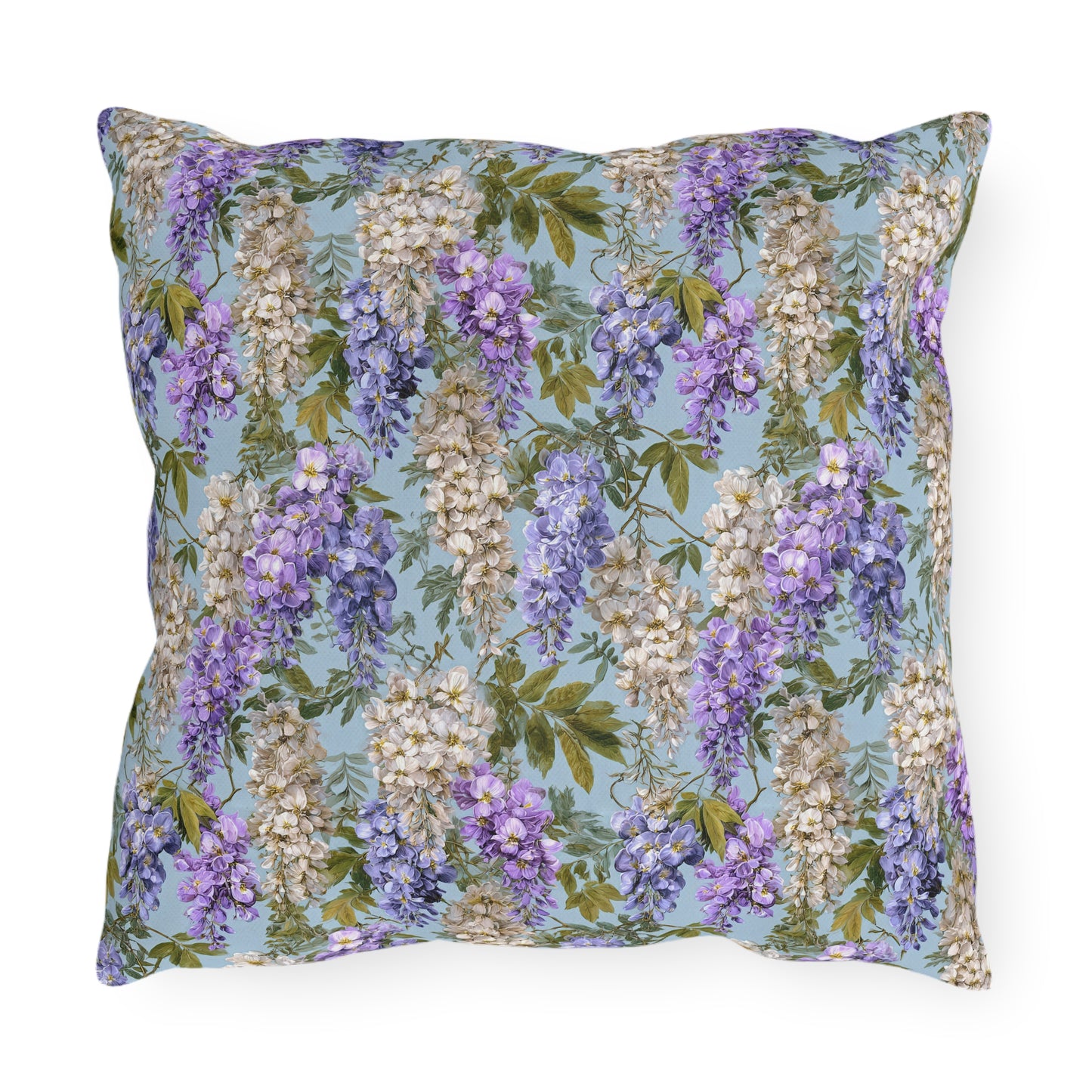 Wisteria Floral Print Outdoor Pillow with Insert| Purple Blue Hanging Flowers Lumbar