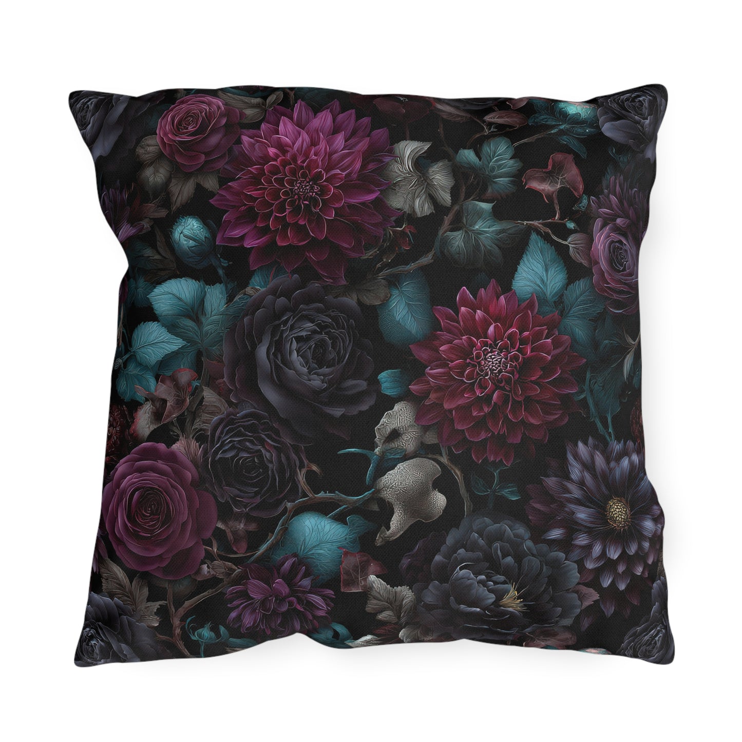 Outdoor pillow Dark Gothic Floral Garden | Whimsigoth Patio Cushion | Dark Academia Home Decor