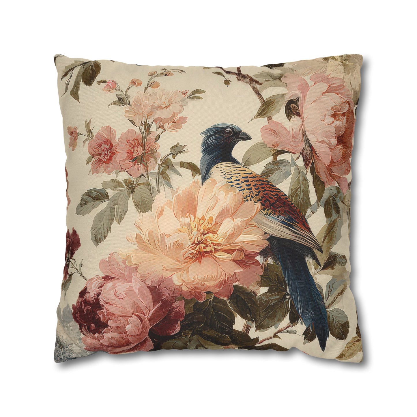 Cushion Cover Vintage Floral Blue Bird  Romantic Peony Square Pillowcase