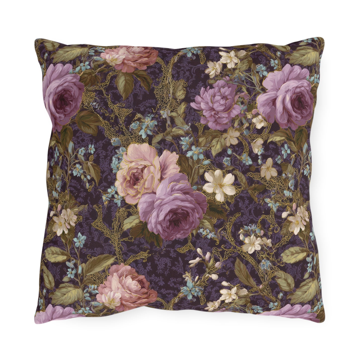 Vintage Purple Rose Floral Outdoor Pillow | Purple Garden Pattern Accent