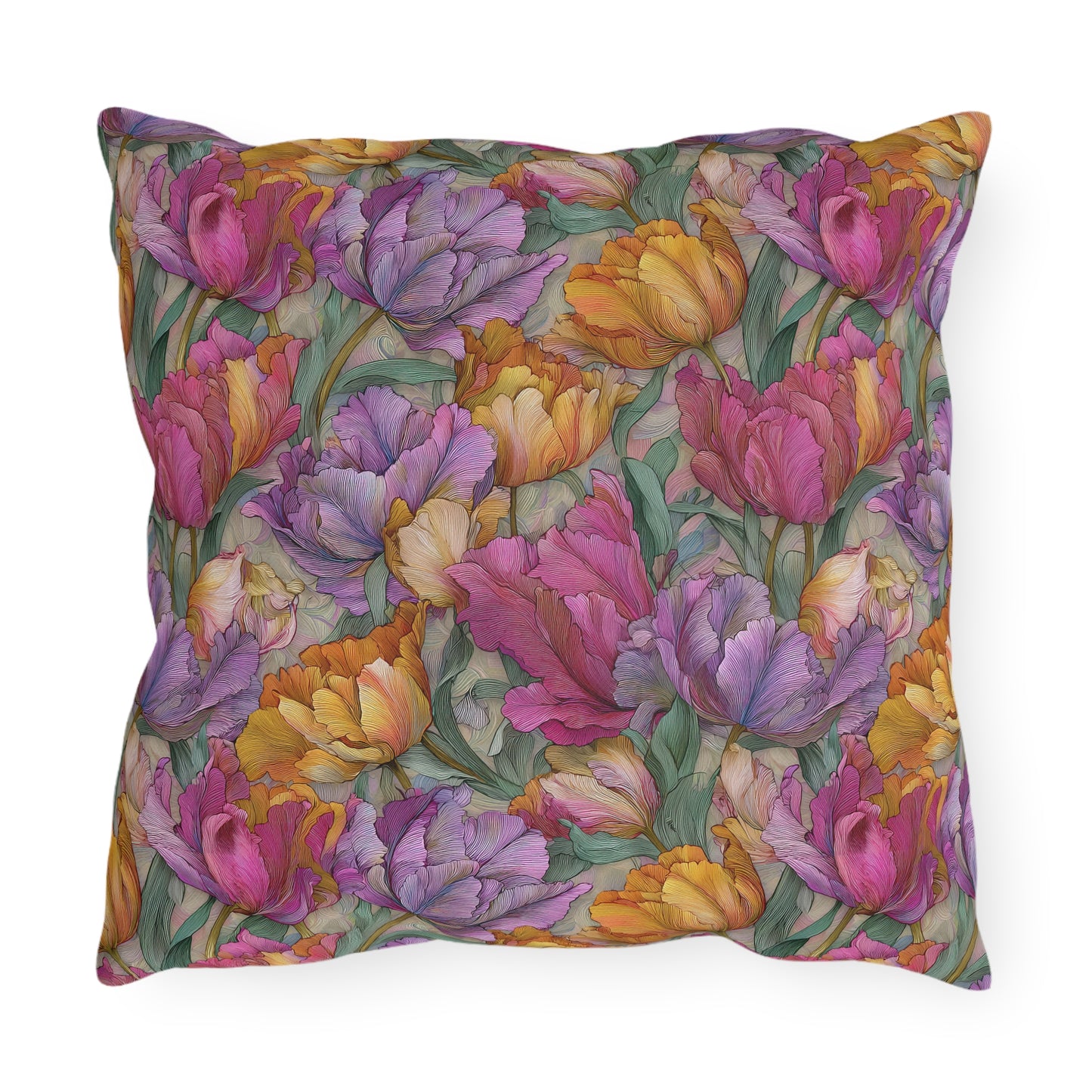 Watercolor Tulip Pattern Outdoor Pillows | Floral Garden Throw Pillow