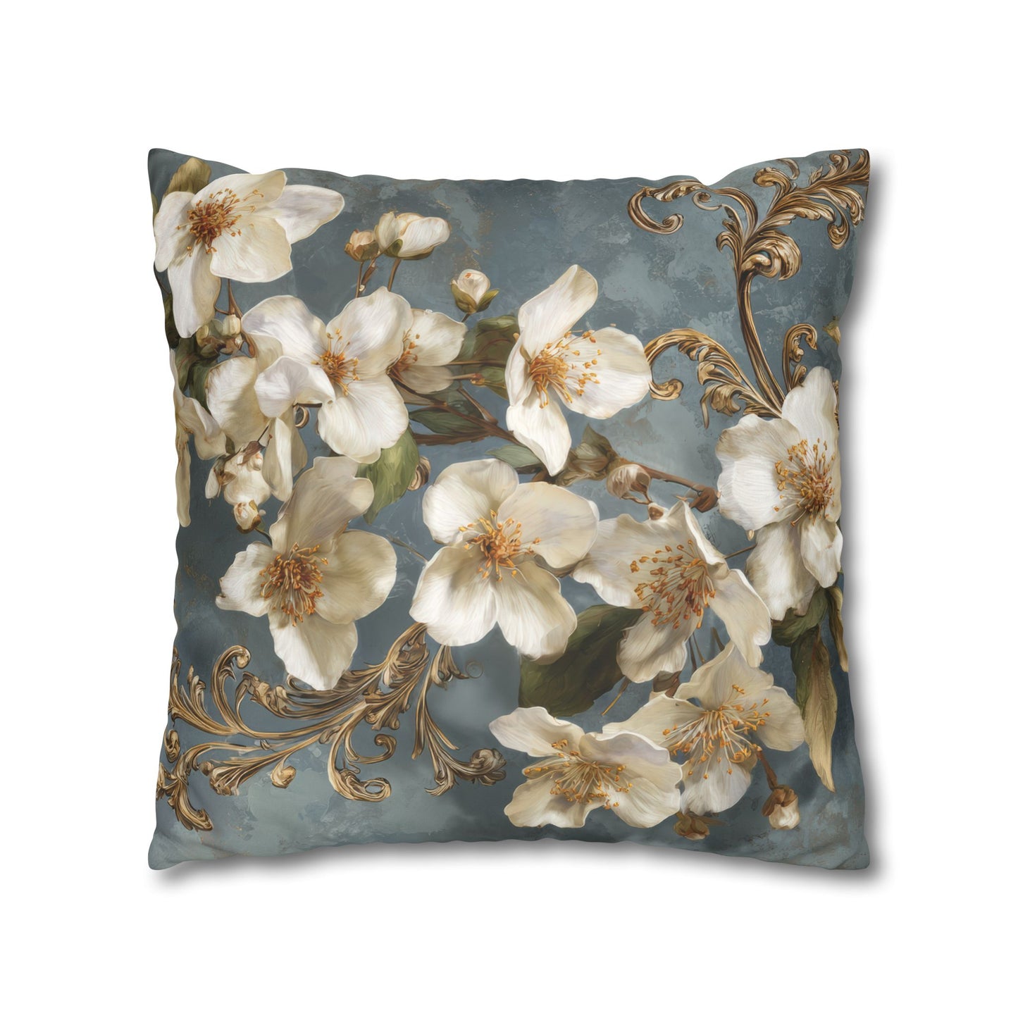 Cushion Cover Floral Vintage Faux Suede Pillowcase - White Blossoms Magnolia