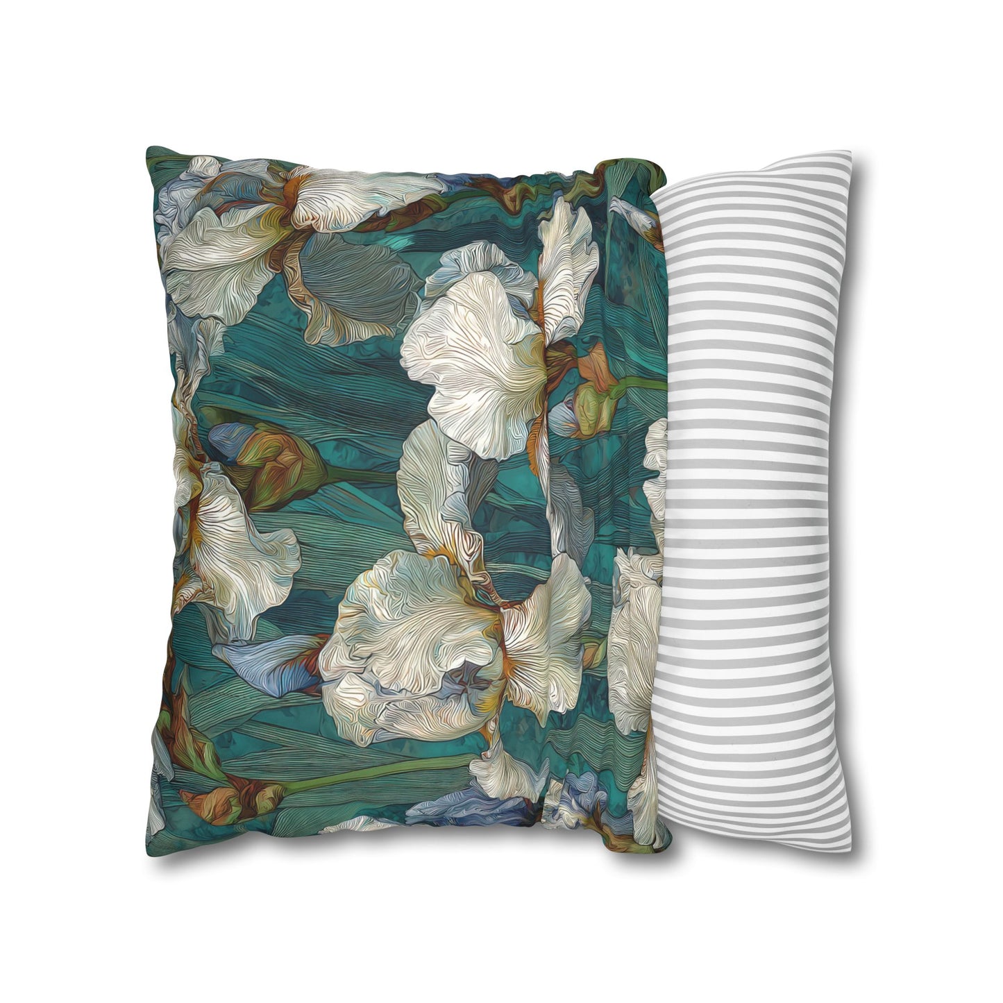 Cushion Cover Iris Garden Faux Suede Pillowcase Teal Floral Square Throw Pillow Cover