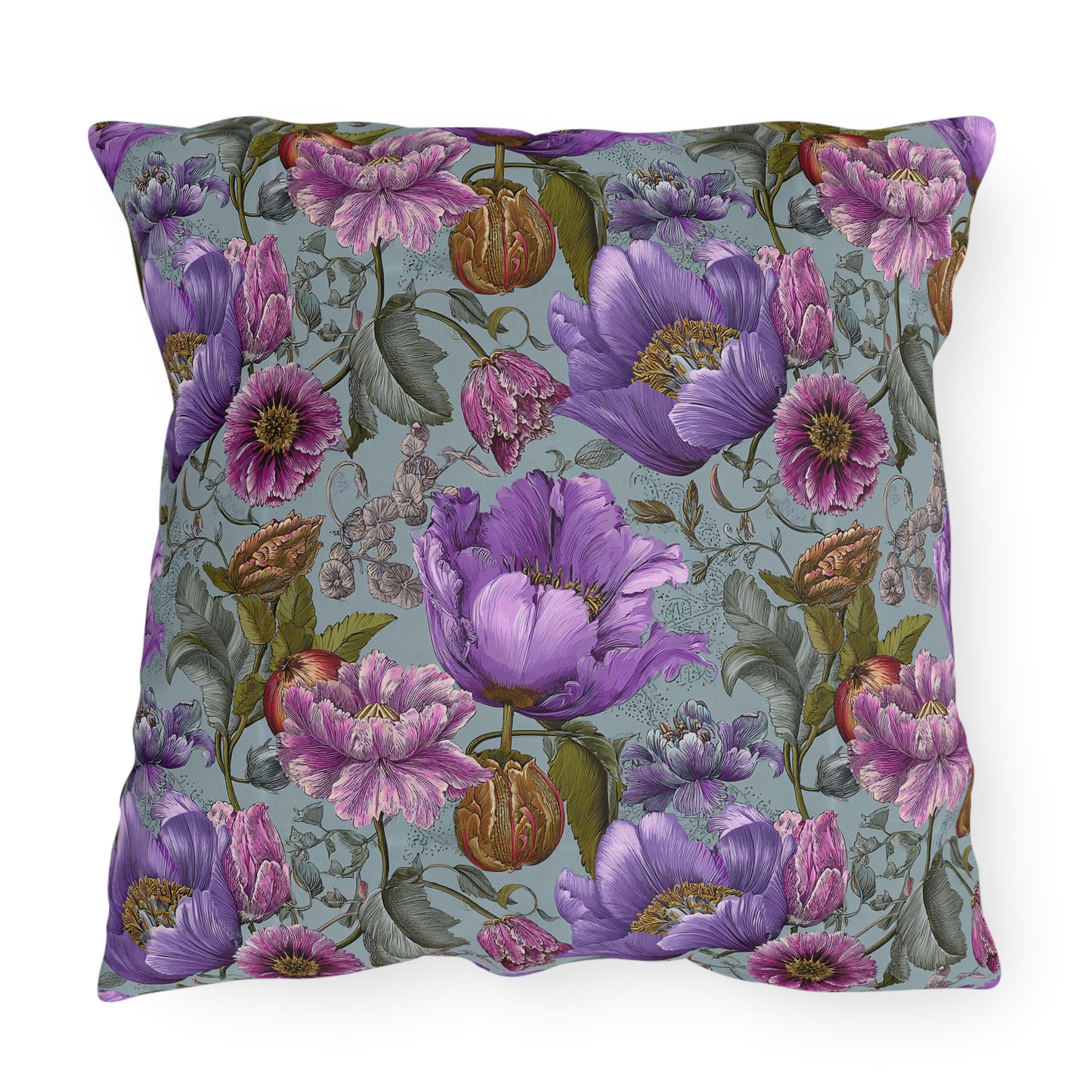 Outdoor Pillow Purple Rococo Botanical Teal | English Garden Patio Decor