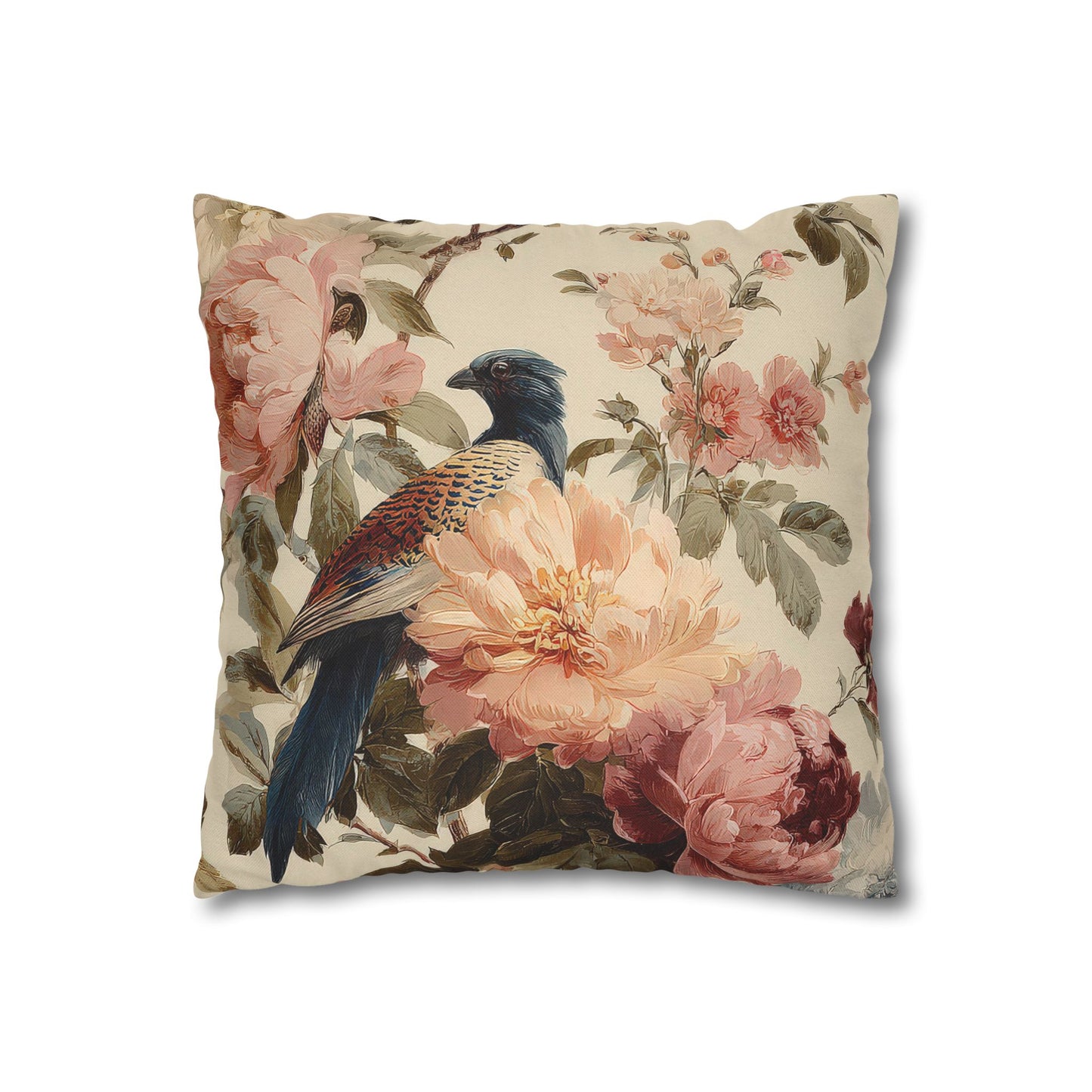 Cushion Cover Vintage Floral Blue Bird  Romantic Peony Square Pillowcase