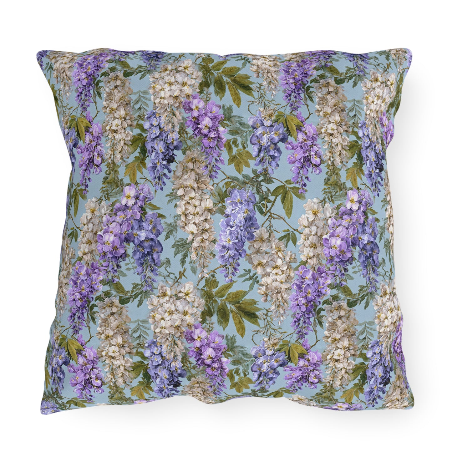 Wisteria Floral Print Outdoor Pillow with Insert| Purple Blue Hanging Flowers Lumbar