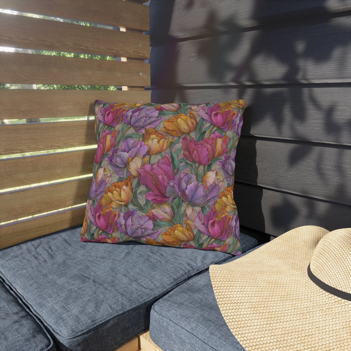 Watercolor Tulip Pattern Outdoor Pillows | Floral Garden Throw Pillow