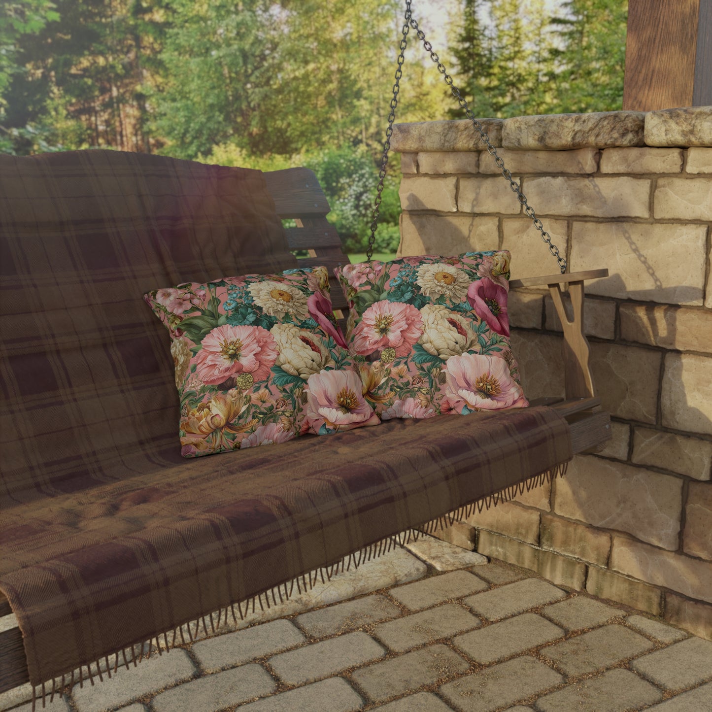 Outdoor Pillow Pink Wildflower Outdoor Italian Style Patio Decor