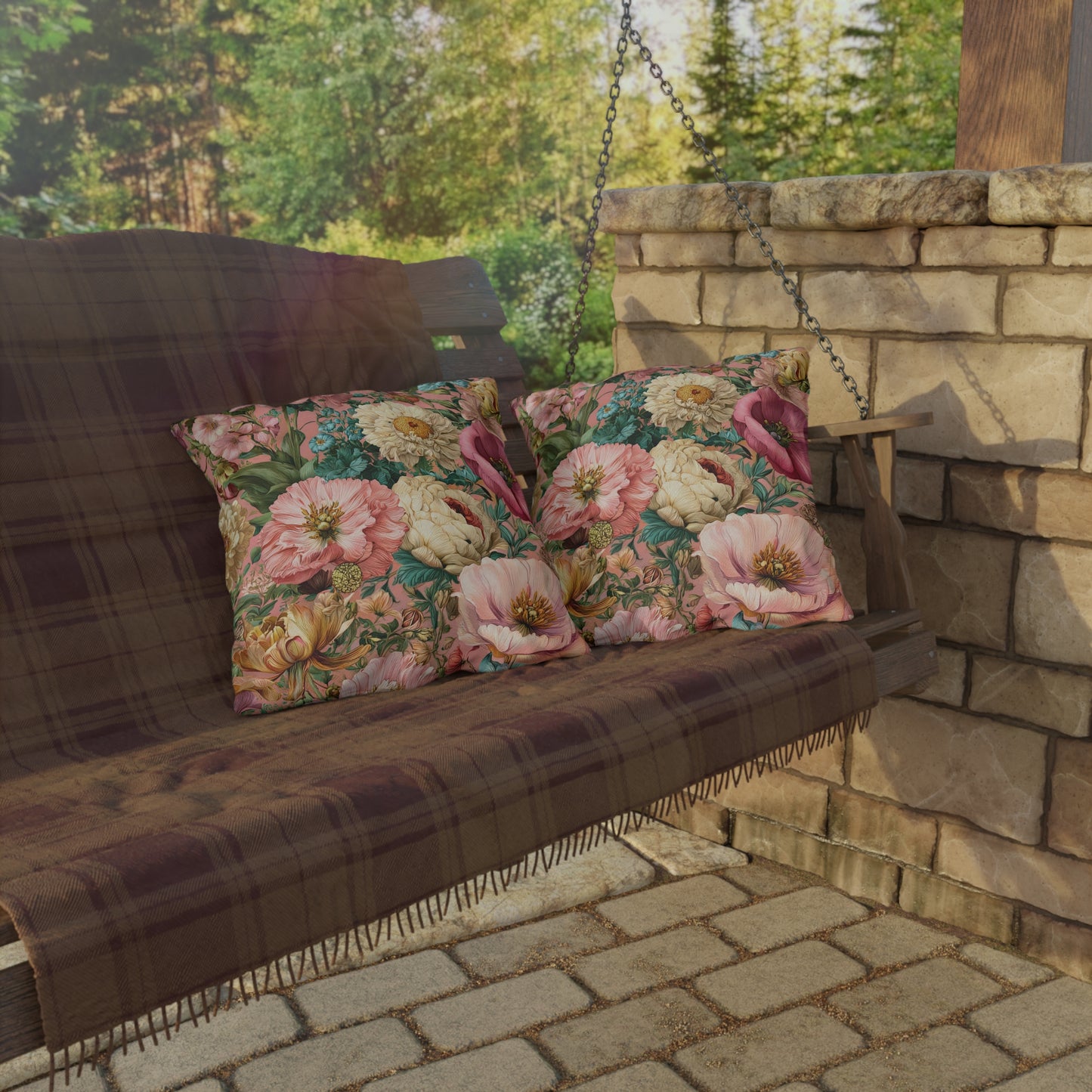 Outdoor Pillow Pink Wildflower Outdoor Italian Style Patio Decor