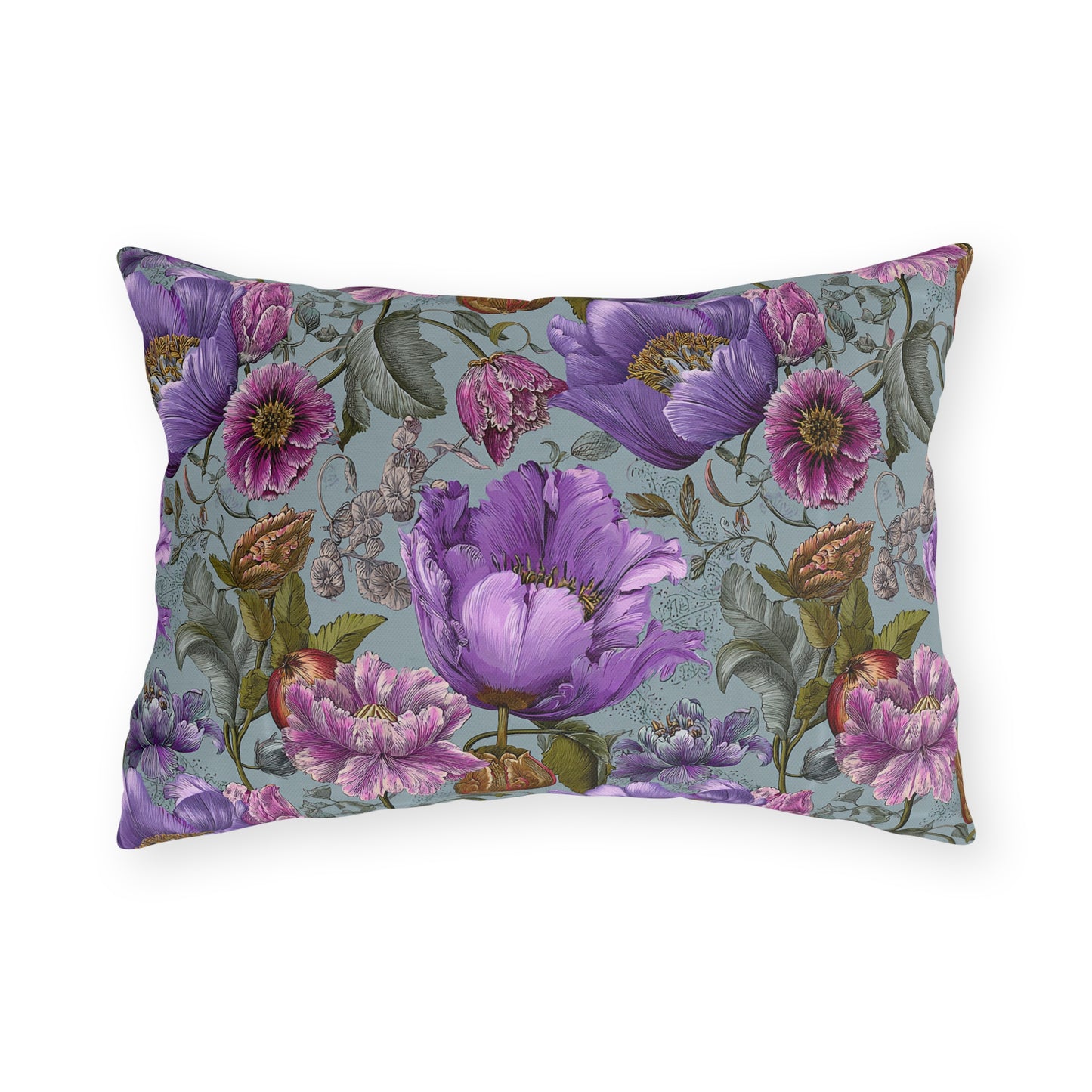 Outdoor Pillow Purple Rococo Botanical Teal | English Garden Patio Decor