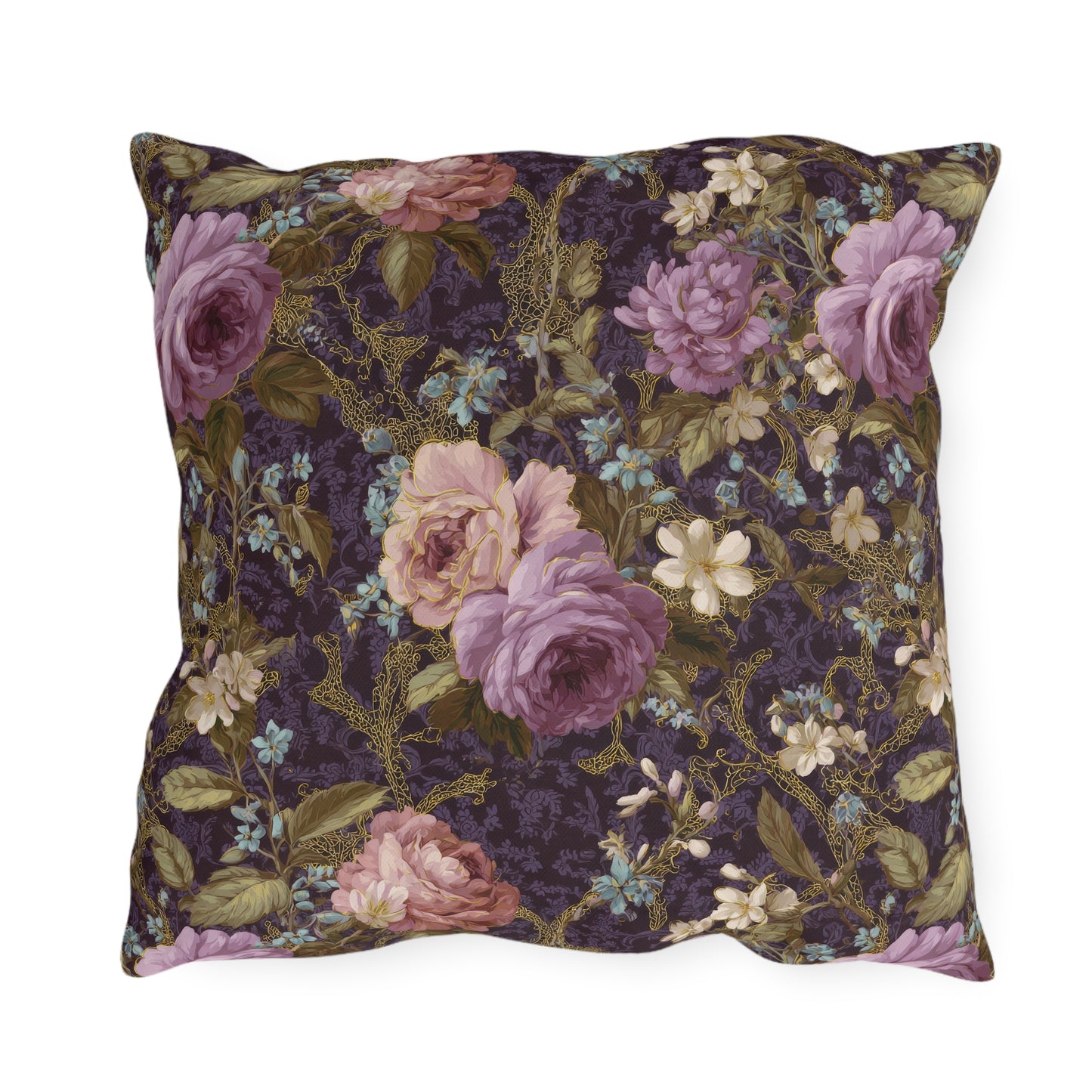 Vintage Purple Rose Floral Outdoor Pillow | Purple Garden Pattern Accent