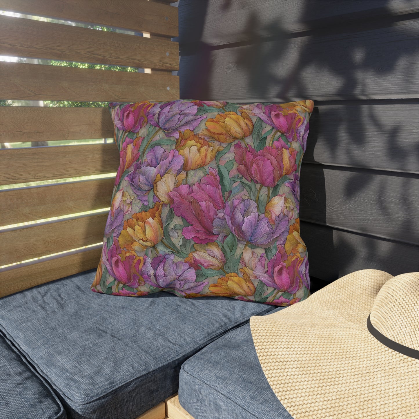 Watercolor Tulip Pattern Outdoor Pillows | Floral Garden Throw Pillow