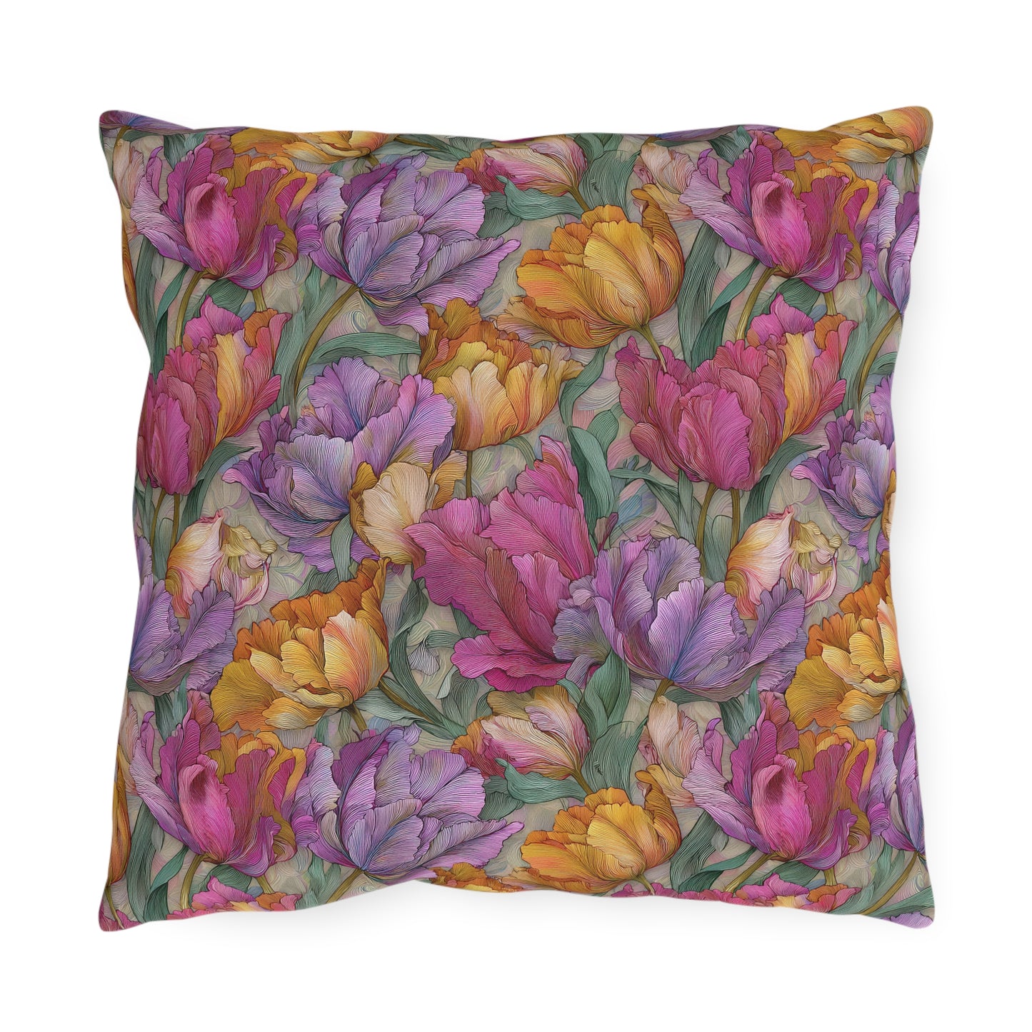 Watercolor Tulip Pattern Outdoor Pillows | Floral Garden Throw Pillow