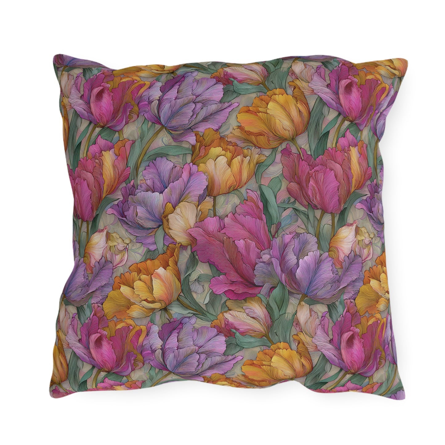Watercolor Tulip Pattern Outdoor Pillows | Floral Garden Throw Pillow