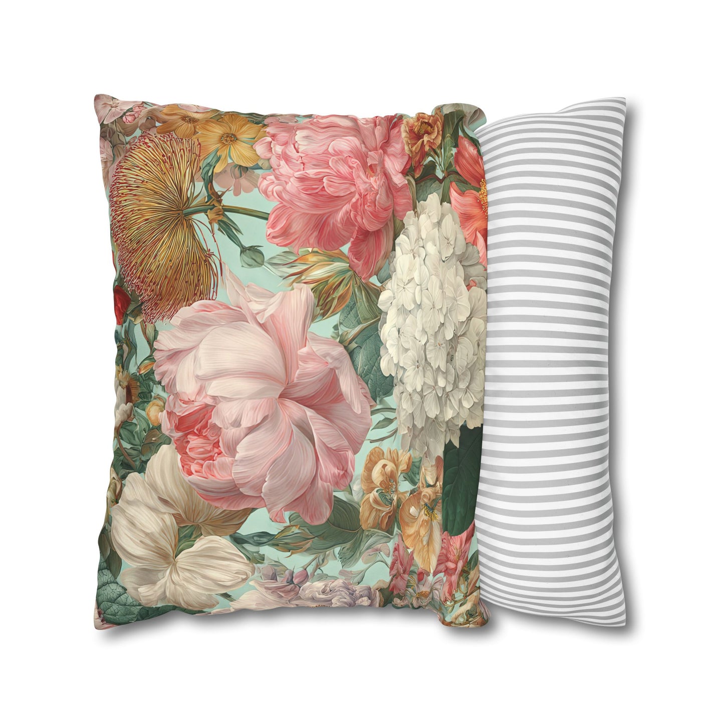 Vintage Floral Bouquet Pillow | Pink Peony Hydrangea Garden