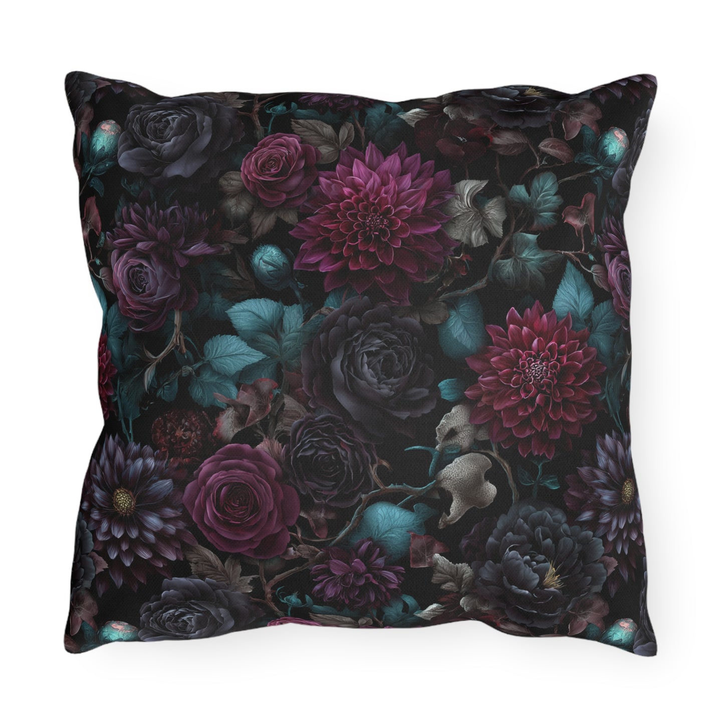 Outdoor pillow Dark Gothic Floral Garden | Whimsigoth Patio Cushion | Dark Academia Home Decor
