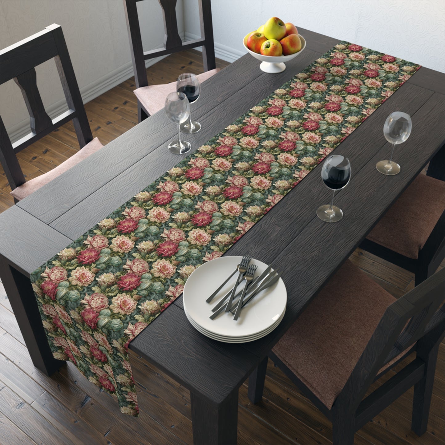 Rococo Cactus Bloom Table Runner | Dark Teal Floral | Mediterraluxe Cactus Collection