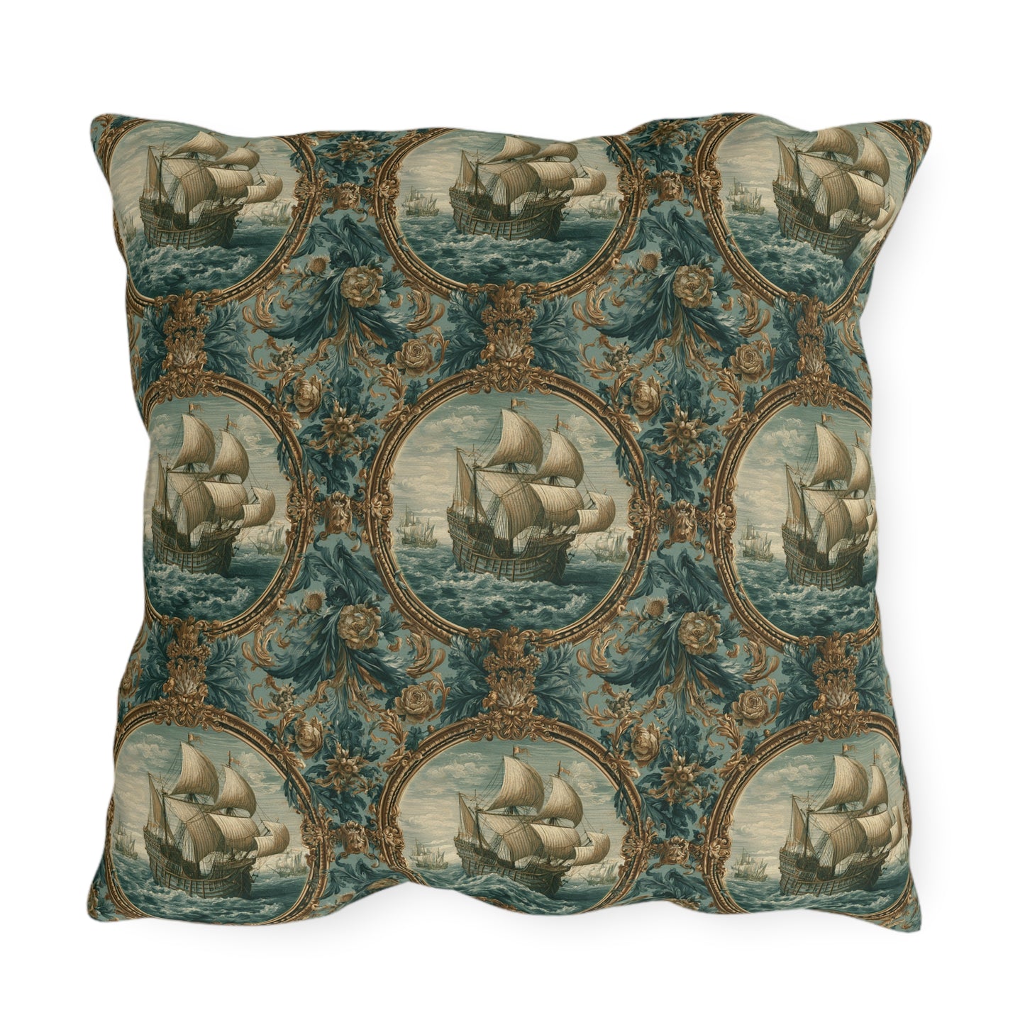 Outdoor Pillows Baroque Nautical Medallion | Old World Decor | Coastal Patio Cushion