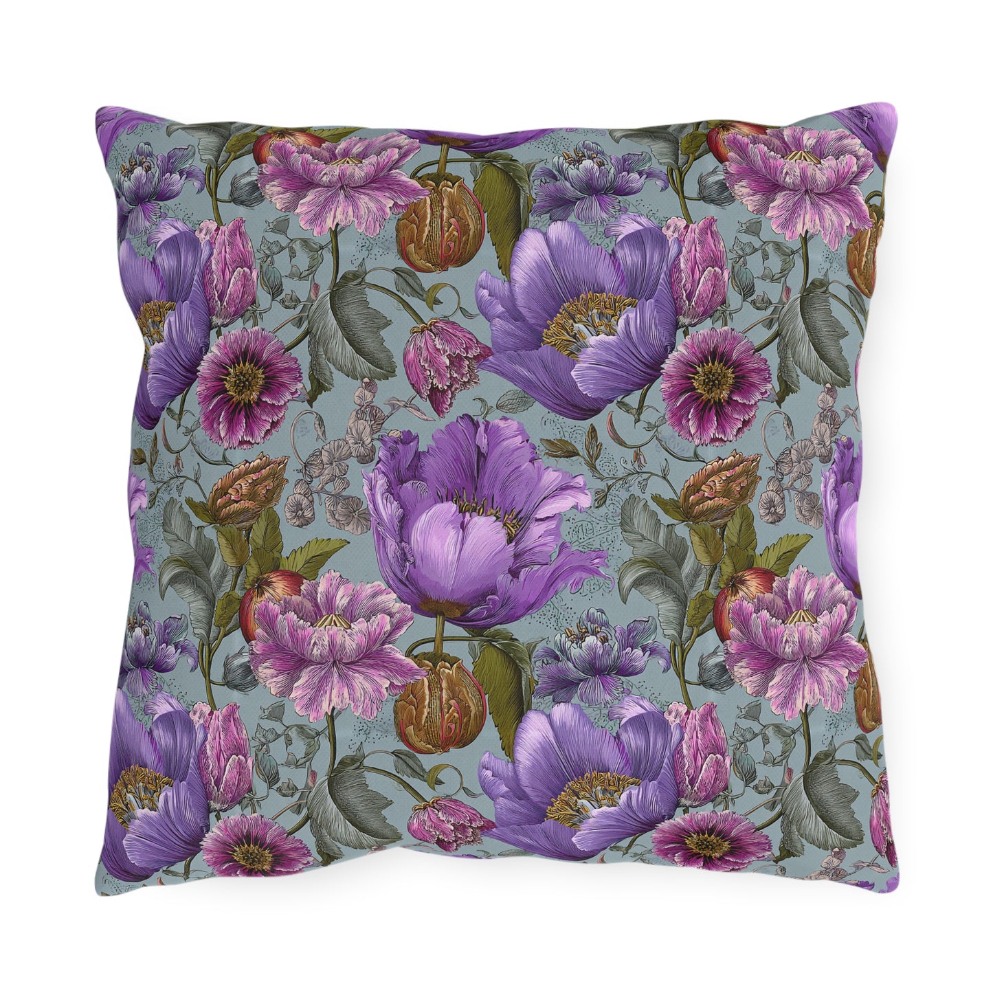 Outdoor Pillow Purple Rococo Botanical Teal | English Garden Patio Decor