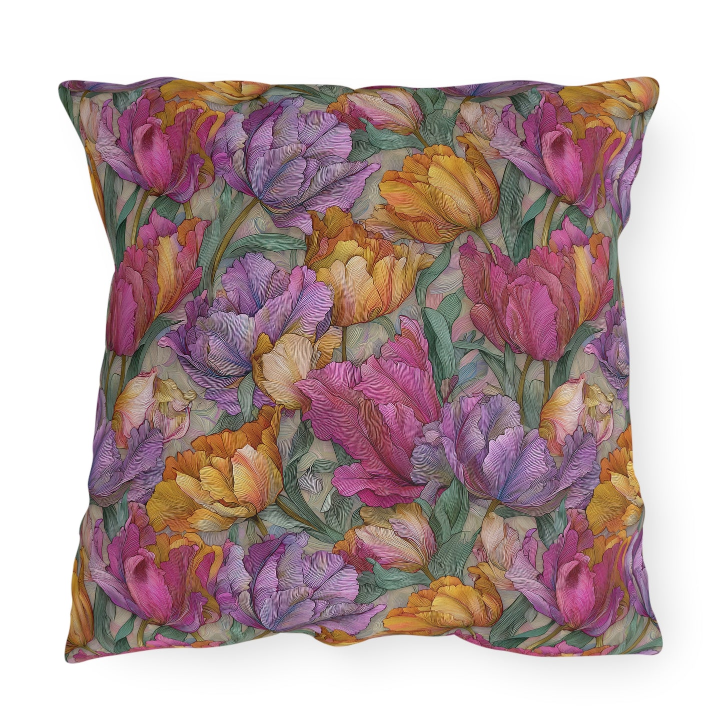 Watercolor Tulip Pattern Outdoor Pillows | Floral Garden Throw Pillow