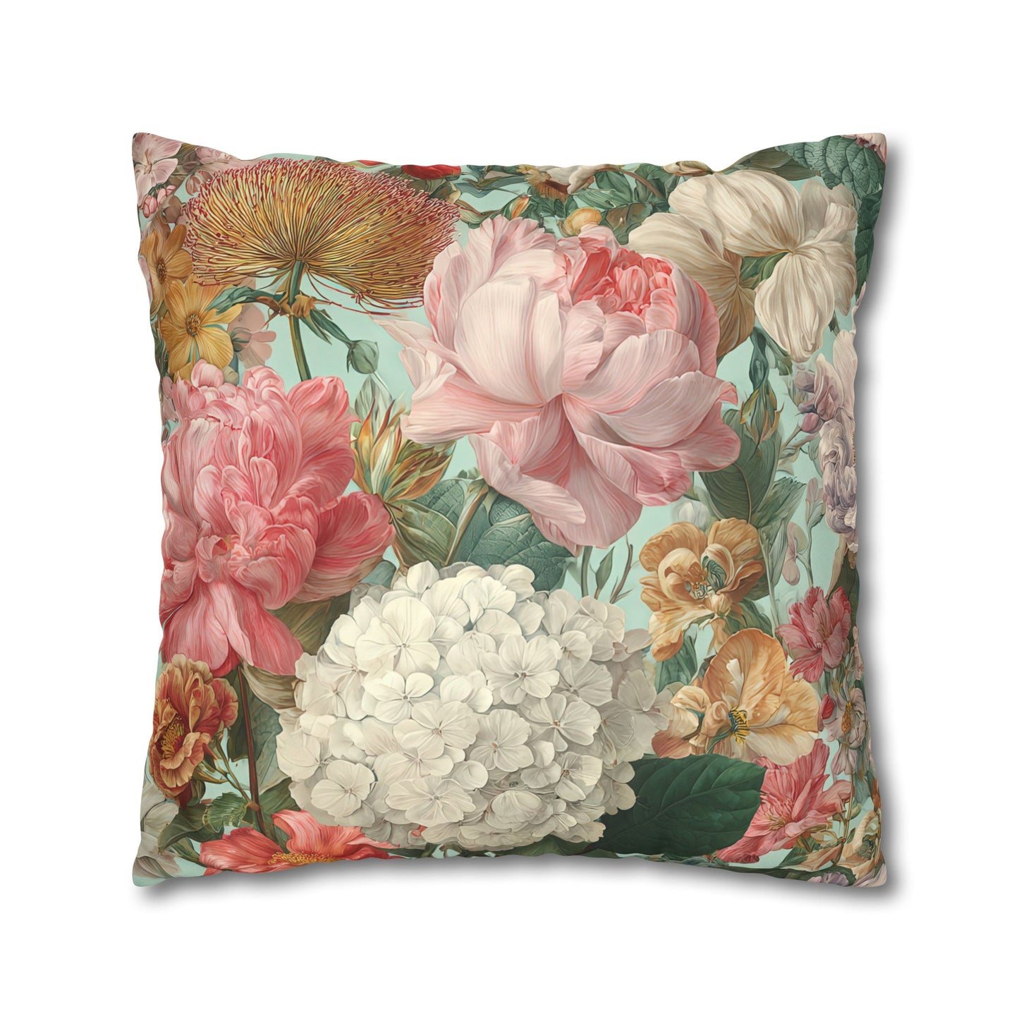 Vintage Floral Bouquet Pillow | Pink Peony Hydrangea Garden