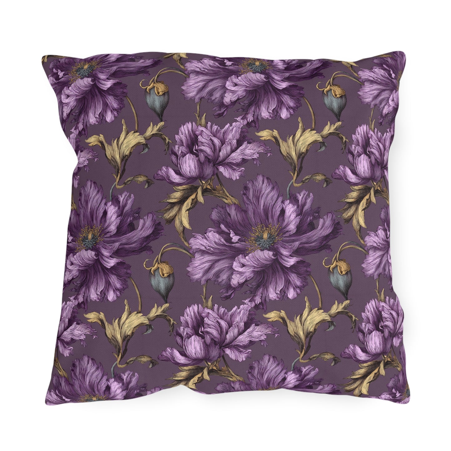 Outdoor Pillow Purple Clematis Victorian | Dark Floral Garden Patio Decor