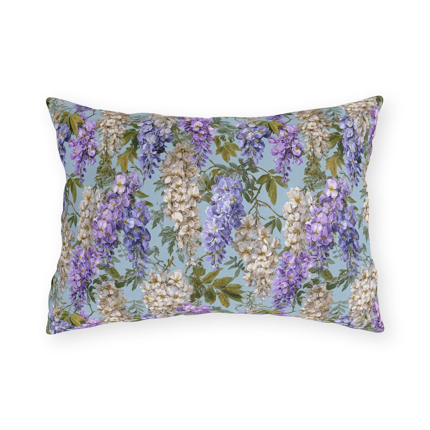 Wisteria Floral Print Outdoor Pillow with Insert| Purple Blue Hanging Flowers Lumbar