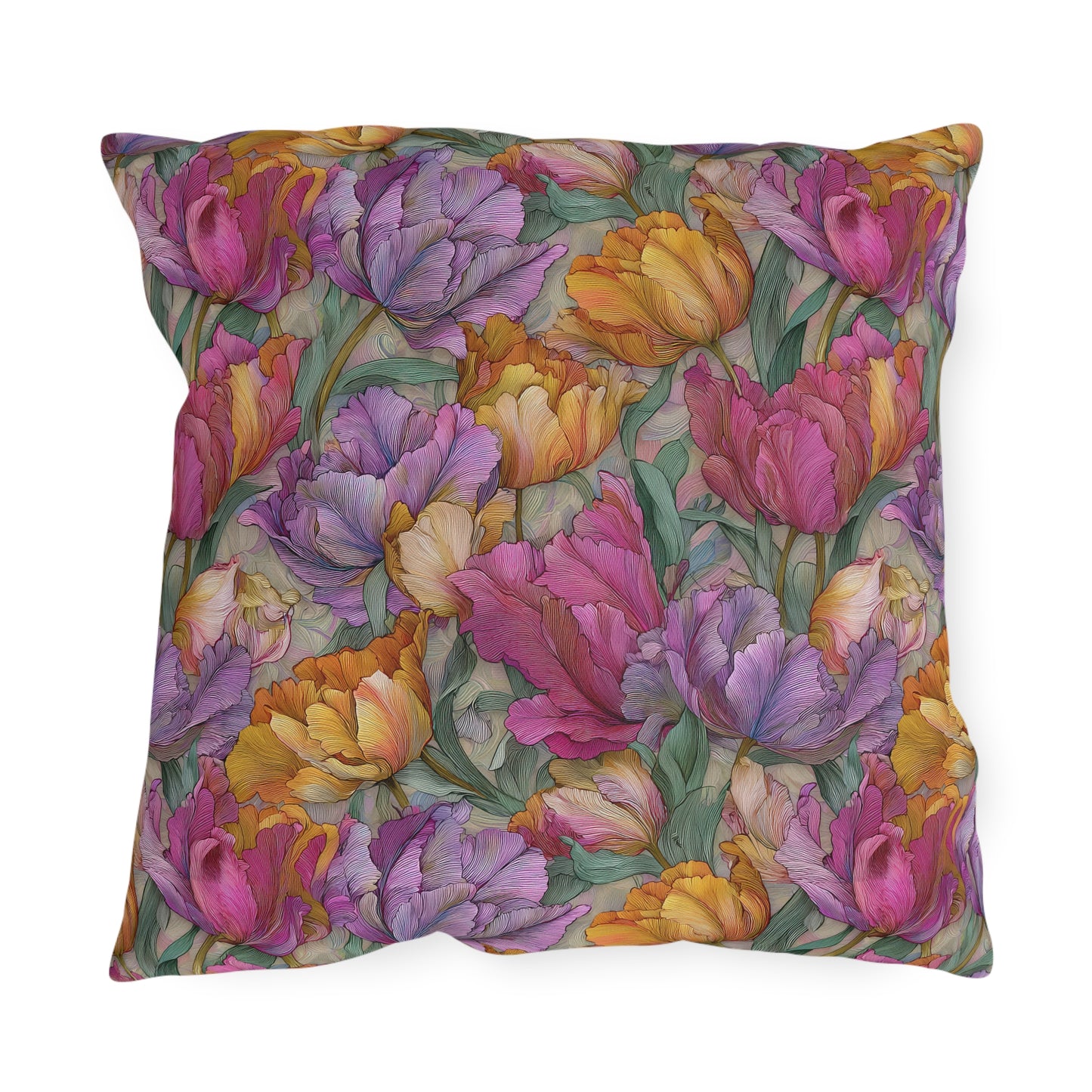 Watercolor Tulip Pattern Outdoor Pillows | Floral Garden Throw Pillow
