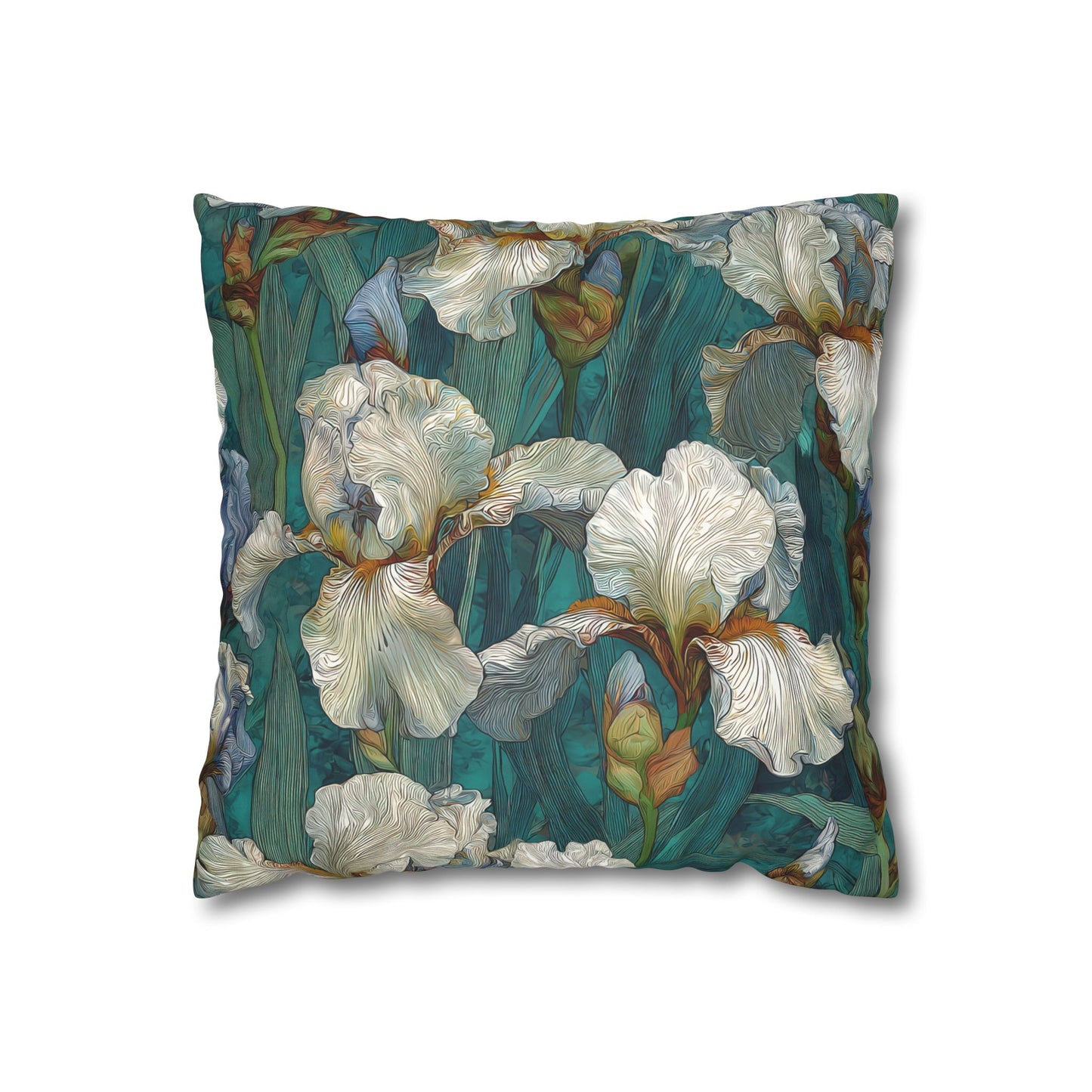 Cushion Cover Iris Garden Faux Suede Pillowcase Teal Floral Square Throw Pillow Cover