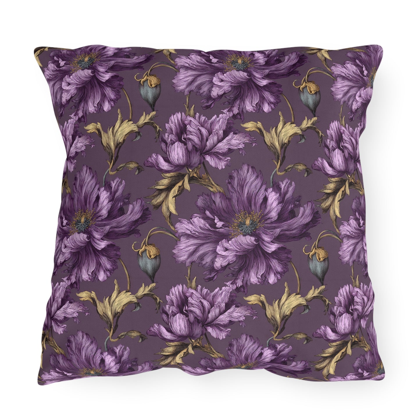 Outdoor Pillow Purple Clematis Victorian | Dark Floral Garden Patio Decor