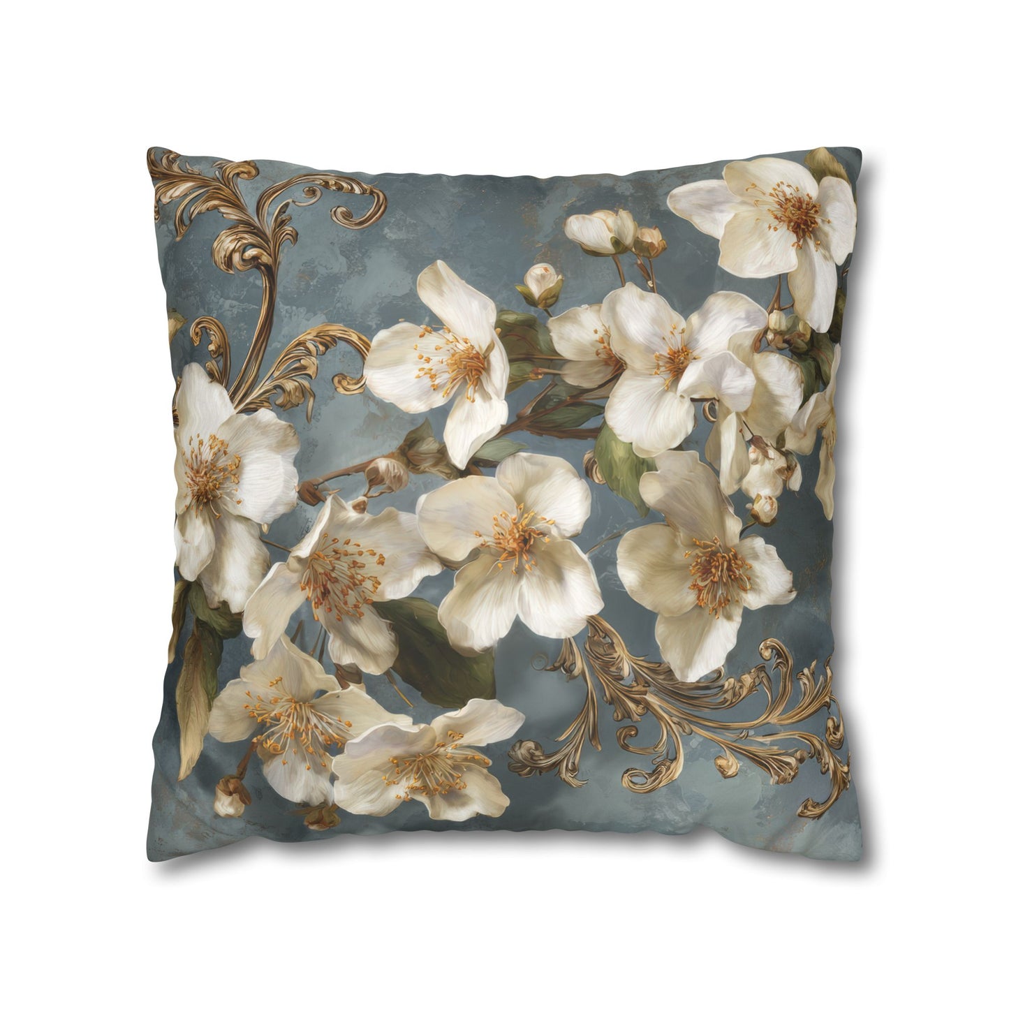 Cushion Cover Floral Vintage Faux Suede Pillowcase - White Blossoms Magnolia