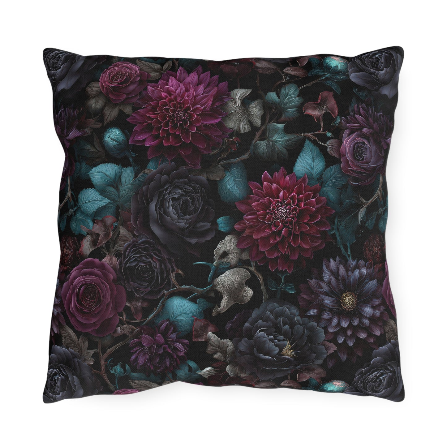 Outdoor pillow Dark Gothic Floral Garden | Whimsigoth Patio Cushion | Dark Academia Home Decor