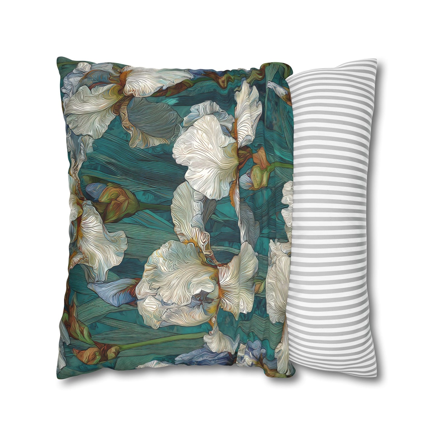 Cushion Cover Iris Garden Faux Suede Pillowcase Teal Floral Square Throw Pillow Cover