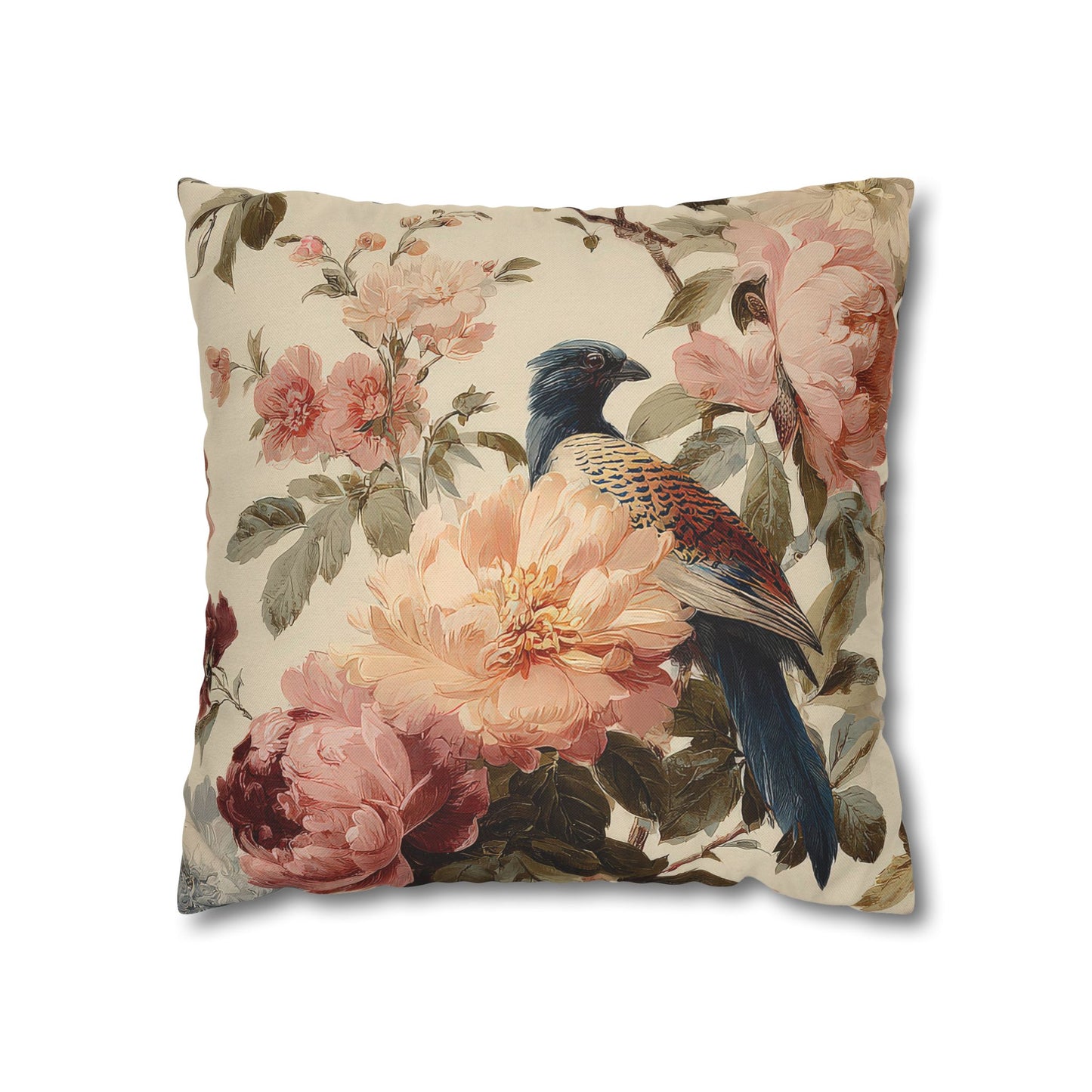 Cushion Cover Vintage Floral Blue Bird  Romantic Peony Square Pillowcase