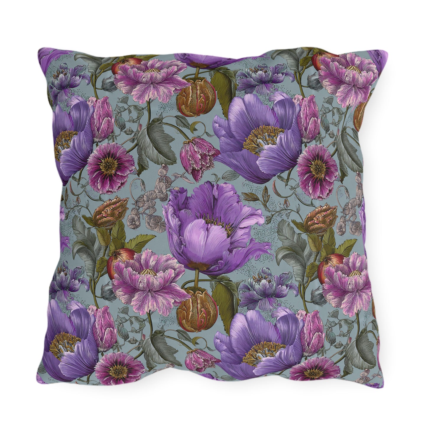 Outdoor Pillow Purple Rococo Botanical Teal | English Garden Patio Decor