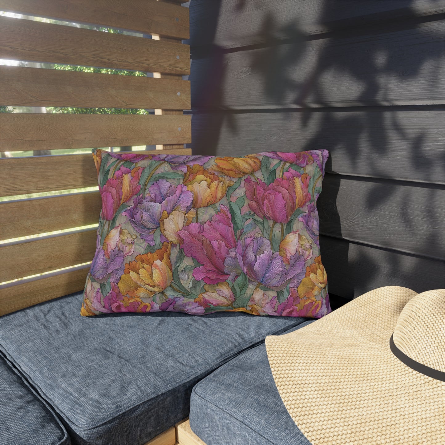 Watercolor Tulip Pattern Outdoor Pillows | Floral Garden Throw Pillow