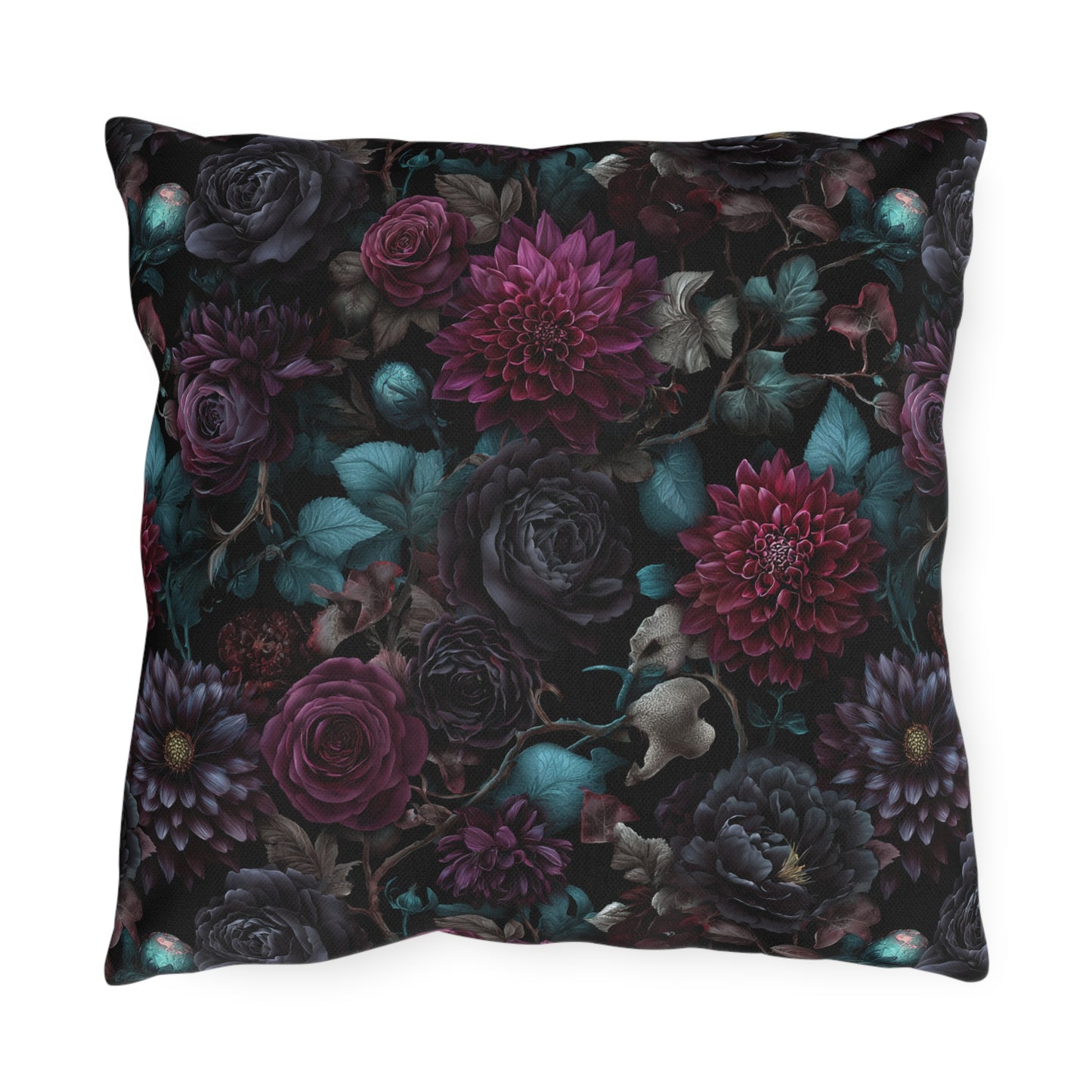 Outdoor pillow Dark Gothic Floral Garden | Whimsigoth Patio Cushion | Dark Academia Home Decor