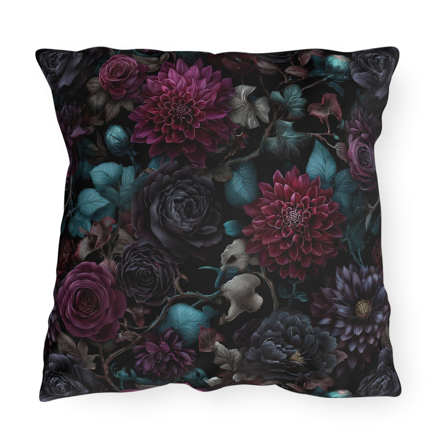 Outdoor pillow Dark Gothic Floral Garden | Whimsigoth Patio Cushion | Dark Academia Home Decor