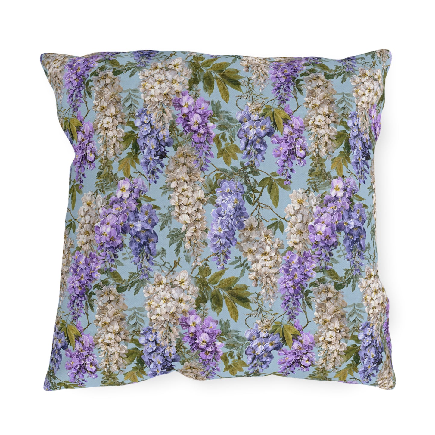 Wisteria Floral Print Outdoor Pillow with Insert| Purple Blue Hanging Flowers Lumbar