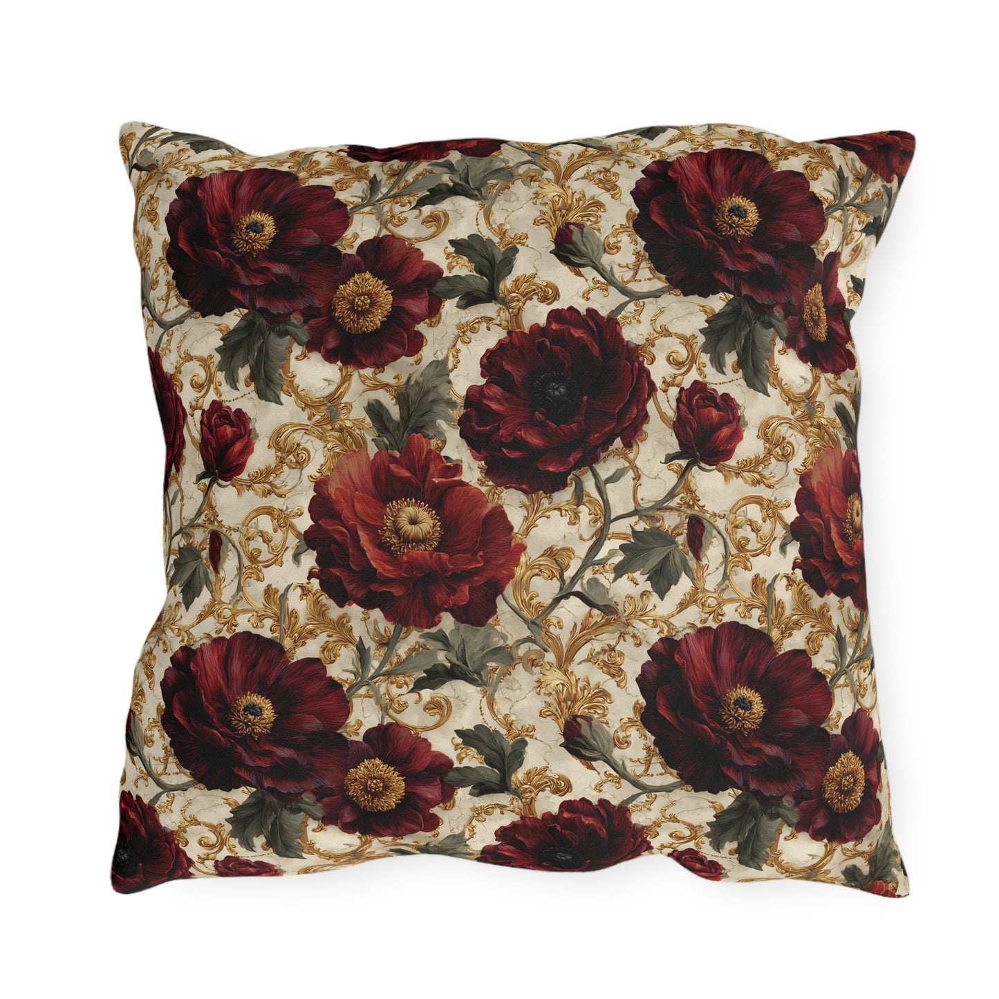 Outdoor Pillow Crimson Poppy Gold Baroque | Grandmillennial Garden Cushions