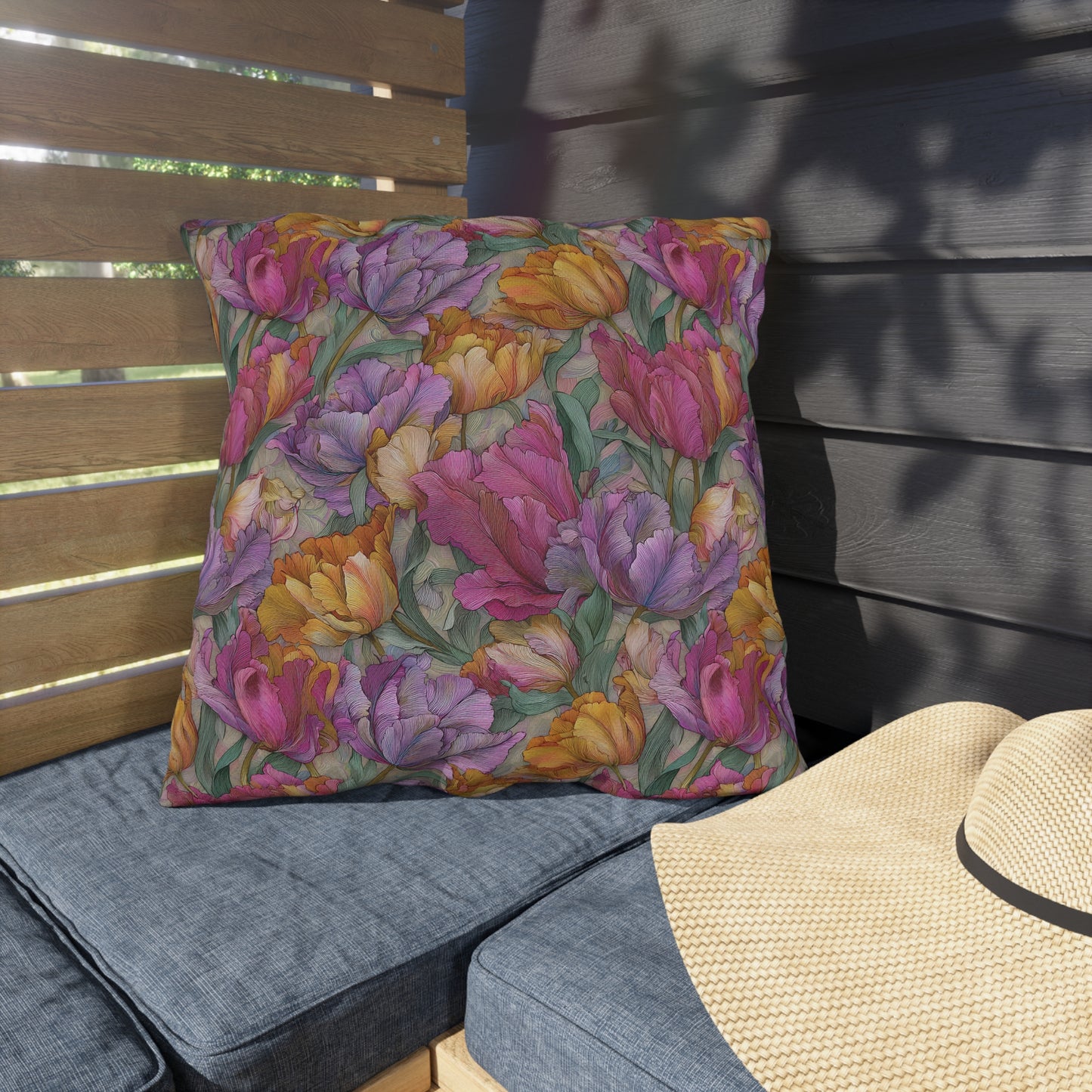 Watercolor Tulip Pattern Outdoor Pillows | Floral Garden Throw Pillow