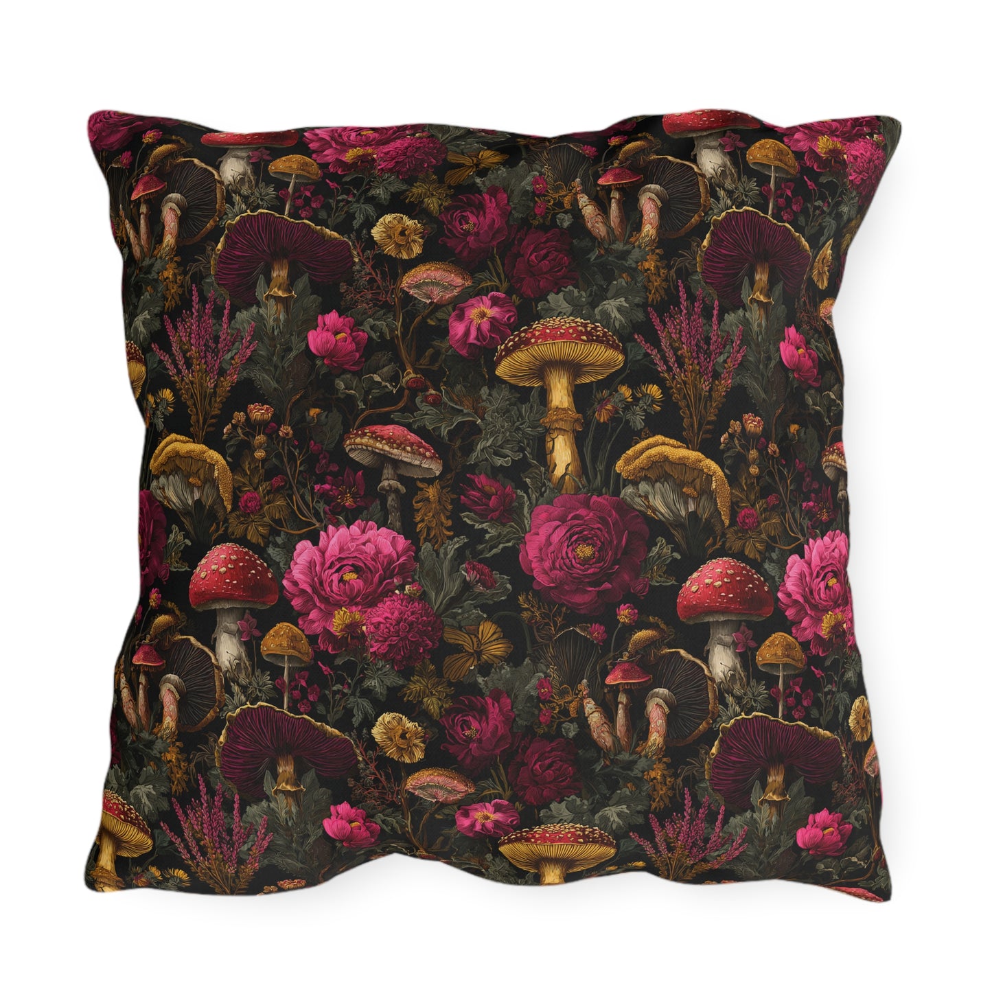 Outdoor Pillow Gothic Mushroom Botanical | Water Resistant Patio Cushion | Whimsigoth Garden