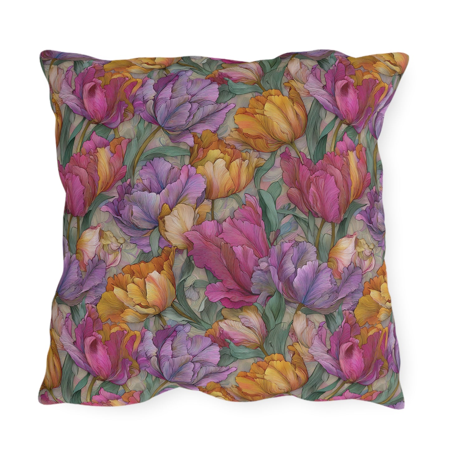 Watercolor Tulip Pattern Outdoor Pillows | Floral Garden Throw Pillow