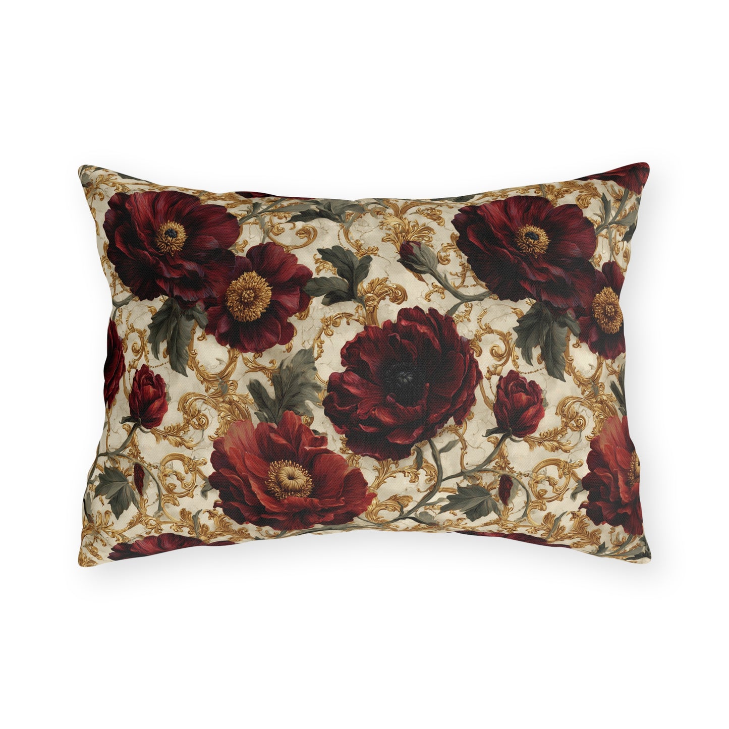Outdoor Pillow Crimson Poppy Gold Baroque | Grandmillennial Garden Cushions
