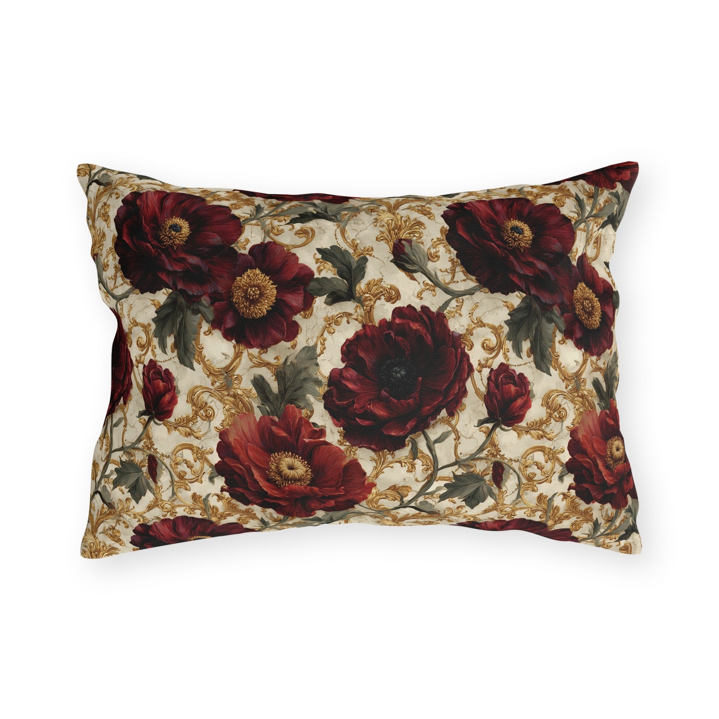 Outdoor Pillow Crimson Poppy Gold Baroque | Grandmillennial Garden Cushions