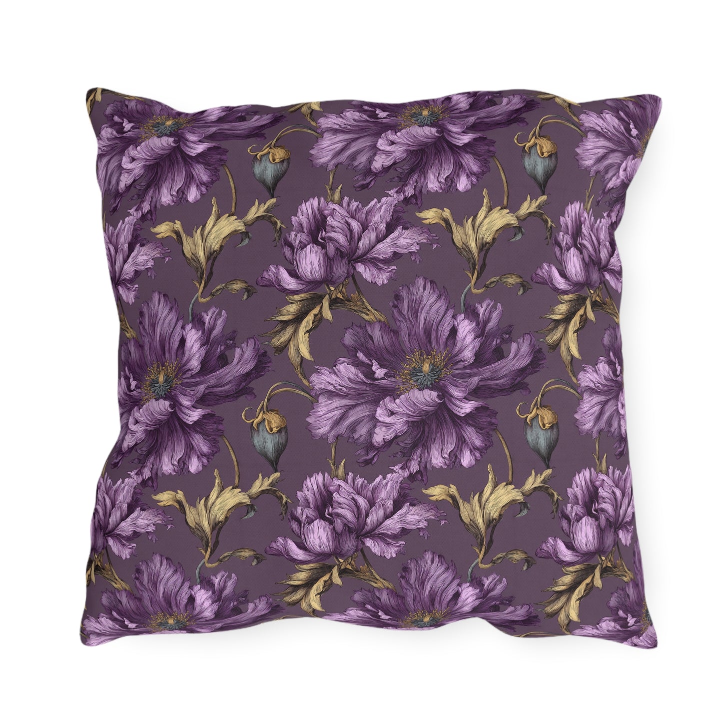 Outdoor Pillow Purple Clematis Victorian | Dark Floral Garden Patio Decor