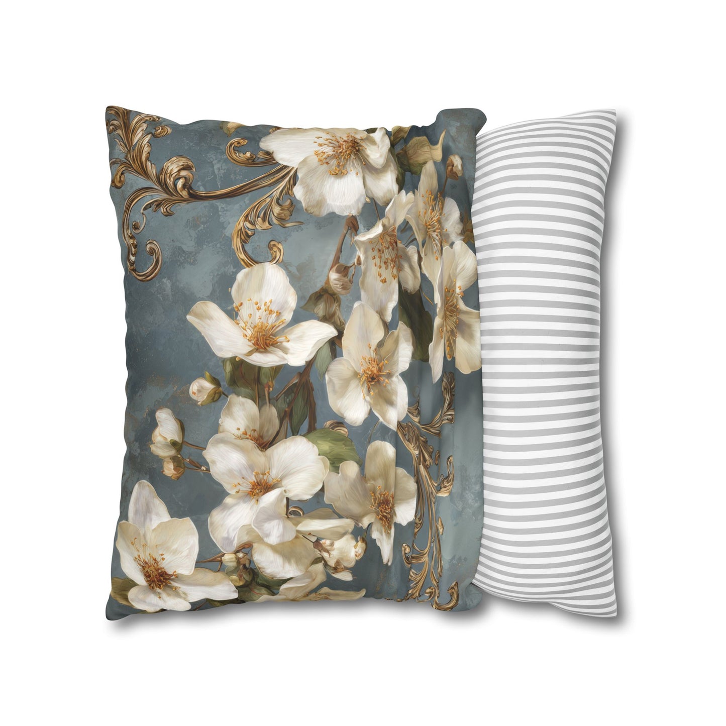 Cushion Cover Floral Vintage Faux Suede Pillowcase - White Blossoms Magnolia