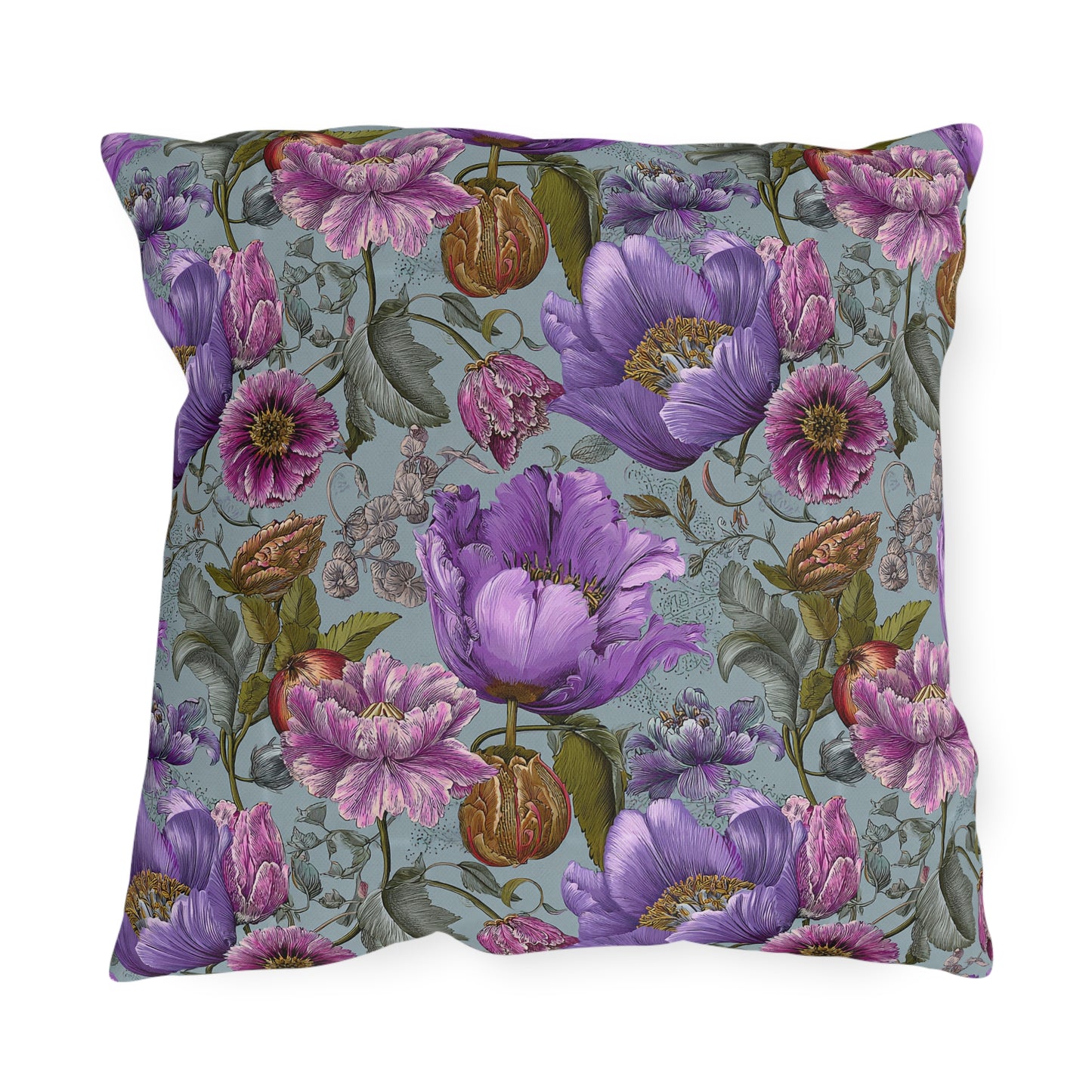 Outdoor Pillow Purple Rococo Botanical Teal | English Garden Patio Decor